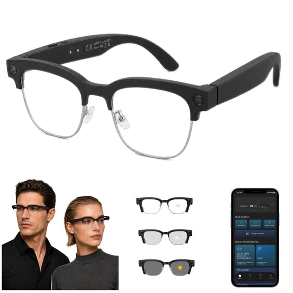 GenXenon AI Smart Glasses with Camera,8mp Photos & 1080p Stabilized Pov Video,Wifi 6,Heycyan App,300mAh Battery,Photochromic Gray Lenses,Half-Frame Unisex