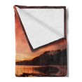 thumbnail image 2 of Orange Soft Flannel Fleece Throw Blanket, Old Rustic Pier on the Beach and Romantic Tranquil Sky Pure Twilight Concept Scenic, Cozy Plush for Indoor and Outdoor Use, 50" x 60", Orange, by Ambesonne, 2 of 5