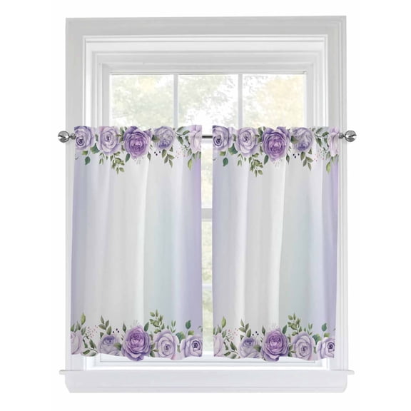 Spring Flowers Bathroom Window Curtain, Botanical Purple Floral Leaaves Gradient Light Filtering Coffee Kitchen Curtains, Bedroom Living Room Curtains 2 Panel 84"x45"