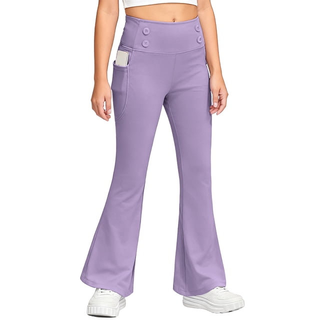 Pantalones largos, leggings acampanados para niñas, pantalones de yoga y baile de cintura alta, leggings para niños con bolsillos, pantalones de yoga para mujer