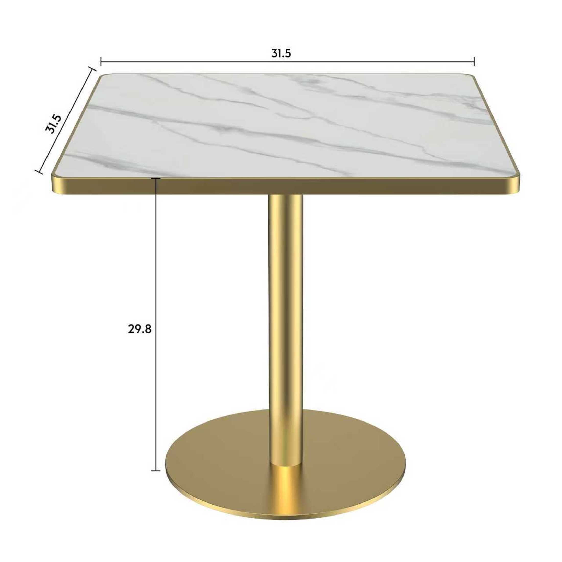 Noble House 31.5" Square Dining Table with Faux Marble Top, Luxury Tulip Table with Stainless Steel Legs, White & Gold