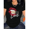thumbnail image 1 of T-Shirt à Col Rond Imprimé Rouge à Lèvres et Lèvres, T-Shirt Décontracté à Manches Courtes pour Printemps et Été, Vêtements pour Femmes, Hommes, Adolescents, Jeunes, 1 of 8