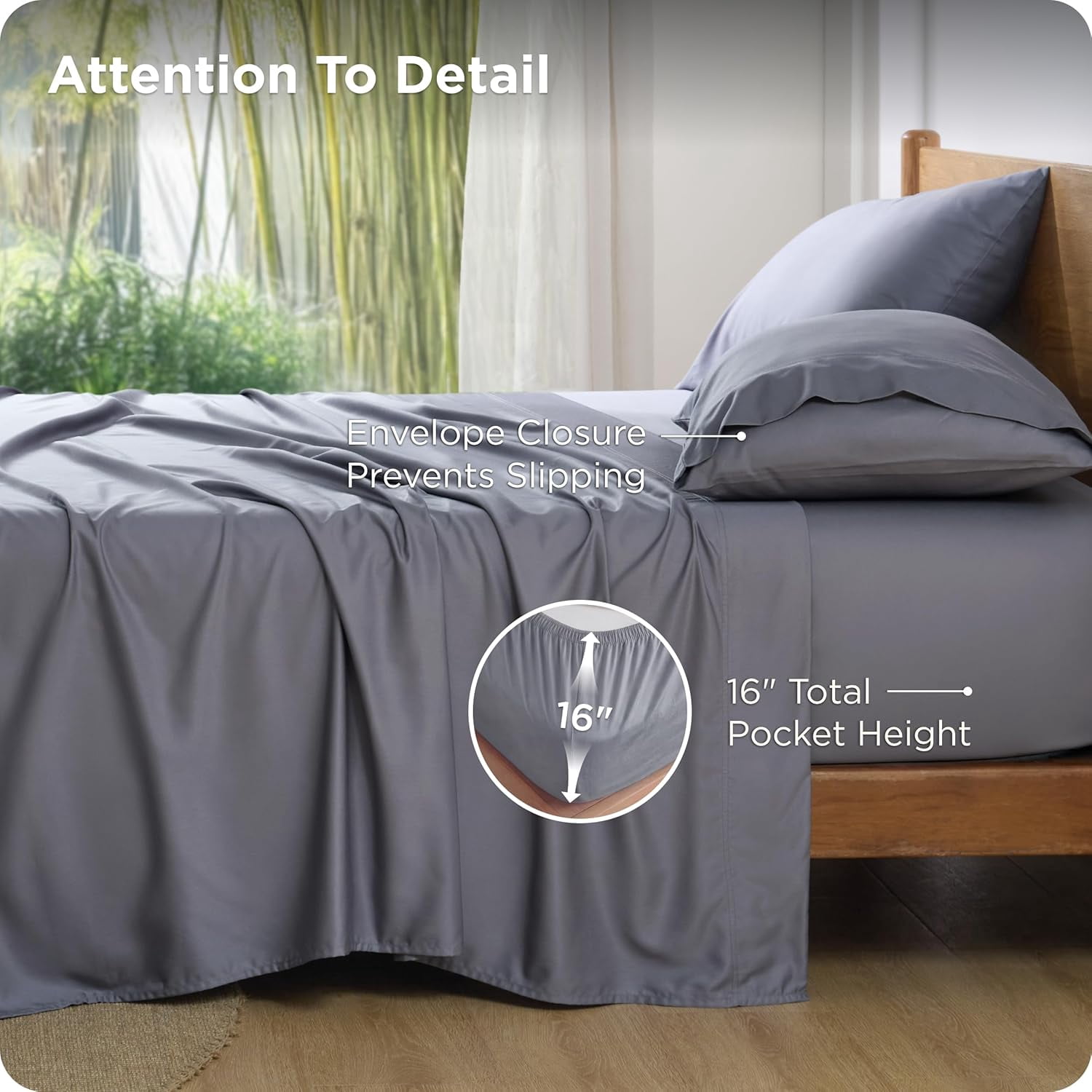 Queen Sheet Set, Cooling Sheets for Queen Size Bed Set, Rayon Derived from Bamboo, PureWoven, Breathable & Soft, Deep Pocket Up to 16", Hotel Luxury Silky Bedding for Hot Sleepers, Dark Grey