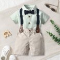 thumbnail image 2 of KPOPLK Toddler Baby Formal Outfit Boy Solid Color Gentleman Suit for 9Months -16Years Summer Shirts + Suspender Shorts Clothes Set Size 10 Years, 2 of 9