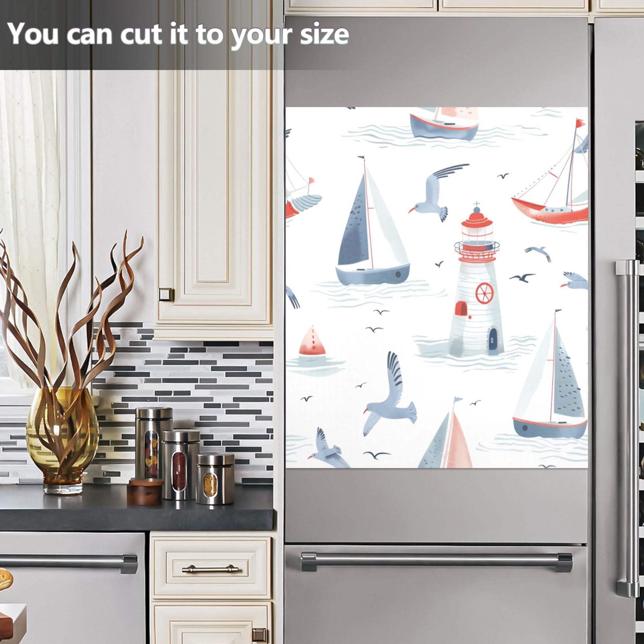Dishwasher Magnetic Sticker 23x26 Inch Refrigerator Magnetic Sticker Washing Machine Magnetic Sticker Kitchen Panel Magnetic Sticker Home Decor Blue Sailing Lighthouse