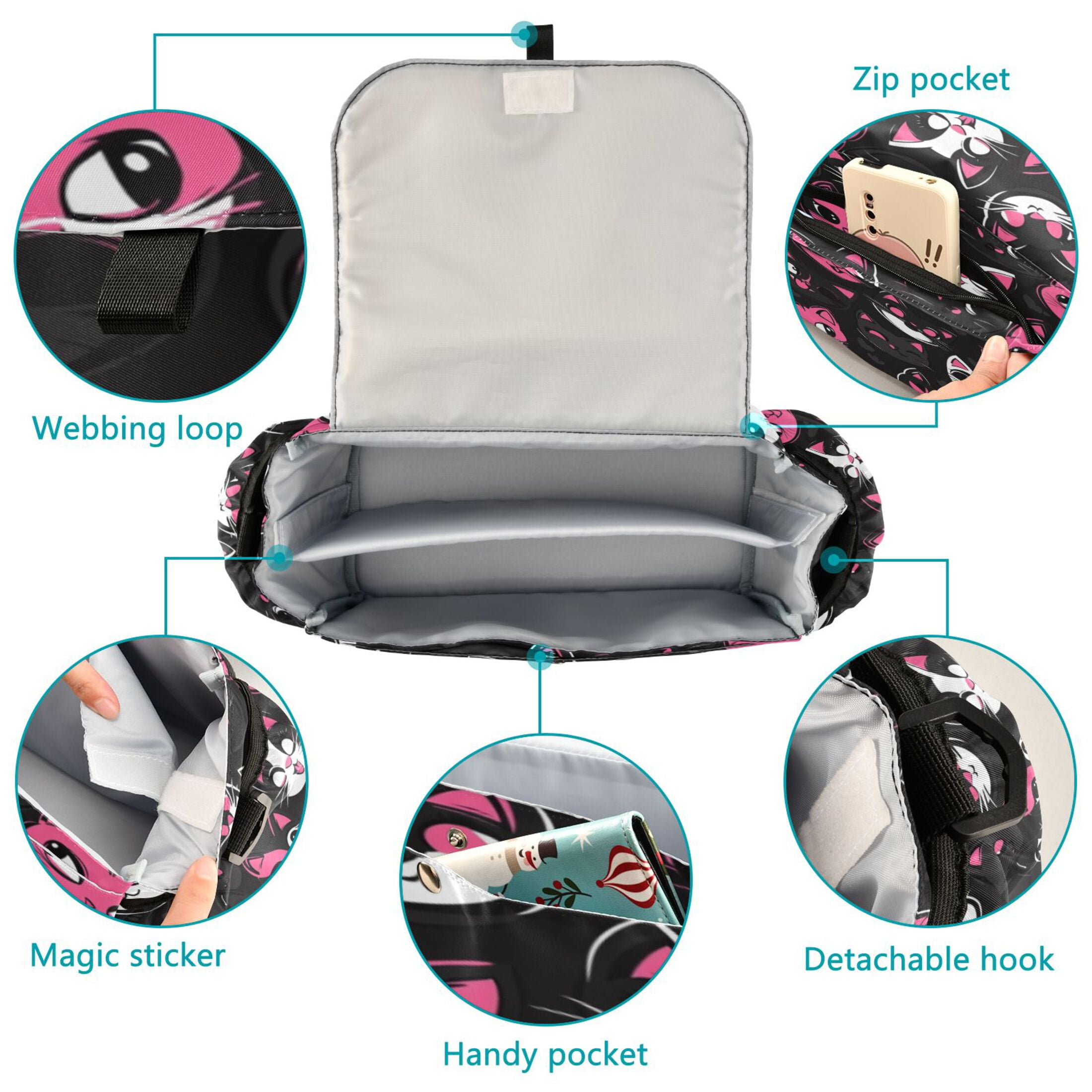 DIXRUYEE Stroller Organizer Playful Cat Pattern Printed
