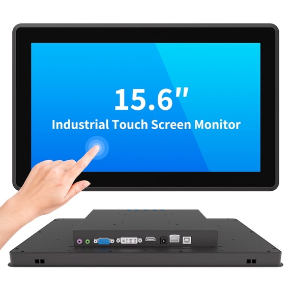 LMENGER 15.6 Inch Industrial Touch Screen Monitor, 10 Points Touch, Ratio 16:9 Capacitive PCAP Display, 1920 x 1080R, Active Matrix TFT LCD, LED Backlight, VGA, DVI, HD-MI Ports