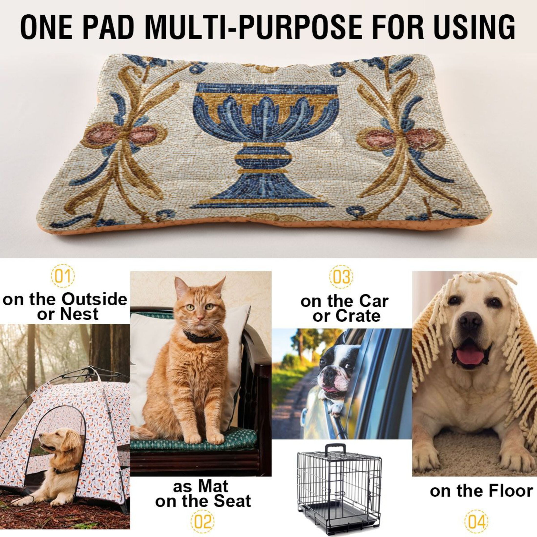 Cozy Mat Pet Bed Indoor Outdoor Warm Soft For Cat Dog Puppy(S/M) The Holy Grail Motif