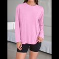 thumbnail image 4 of Camisetas de Larga Extragrandes para Mujer 2025, Camisetas Básicas de Cuello Redondo, Tops de Otoño, Ropa Informal de Entrenamiento Y2K Rosa L, 4 of 9