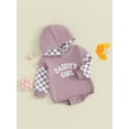 thumbnail image 3 of Bagilaanoe Newborn Baby Girl Hooded Romper Sweatshirt Long Sleeve Bodysuits Letter Checkerboard Pullover 3M 6M 12M 18M Infant Casual Tee Tops, 3 of 8