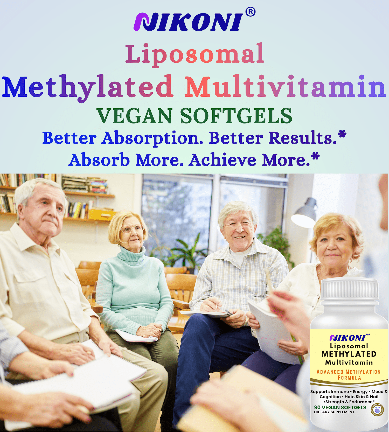 Nikoni Liposomal Methylated Multivitamins Vegan Softgels Methylated for Better Absorption 90 Count