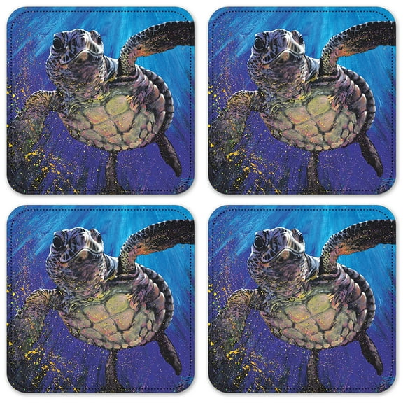 Vinyl Drink Coasters - Set of 4 - Sea Turtle