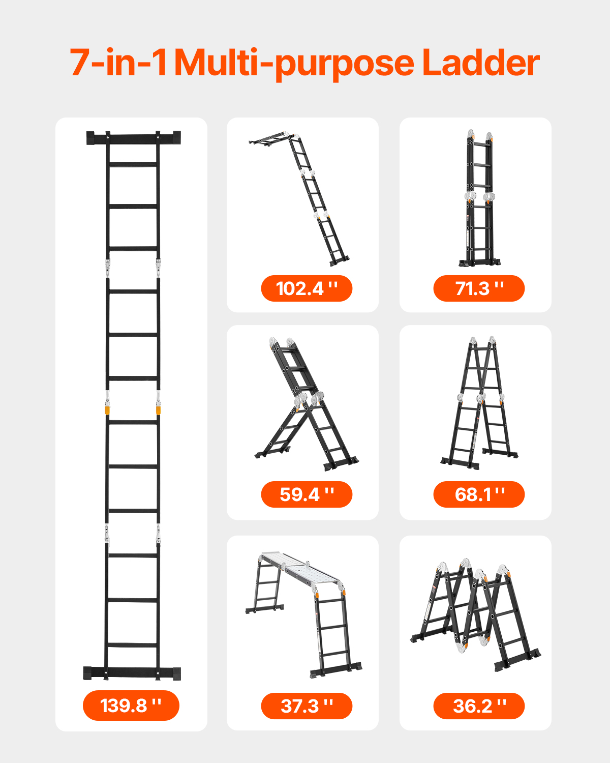 KFFKFF 7-in-1 Multi-Functional Folding Ladder, 12ft Reach photo 2