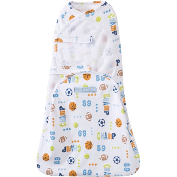 HALO SwaddleSure OnePiece Swaddle, 100 Cotton, Blue Sports Champ, Newborn
