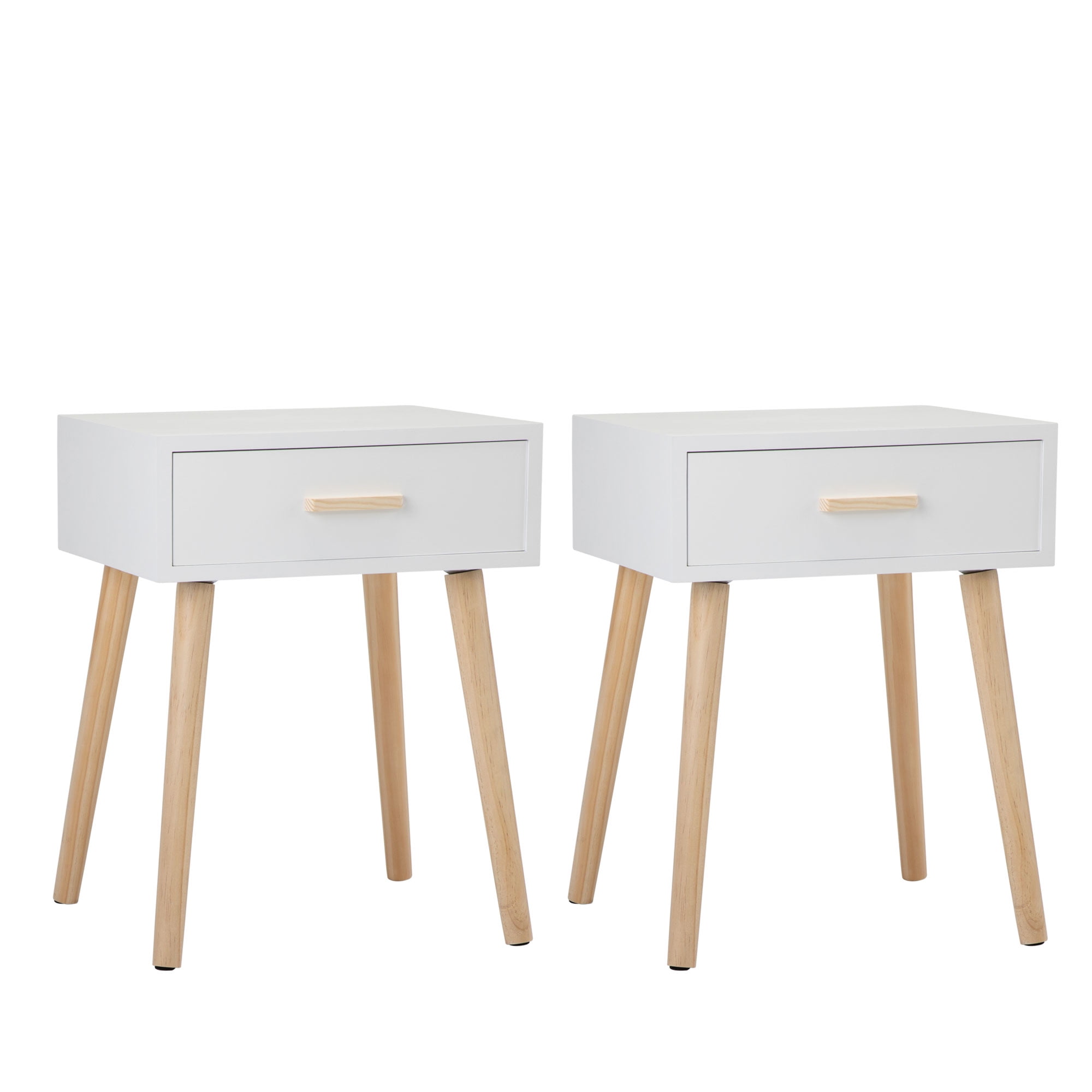 Private Jungle Set of 2 Wooden Side End Table with Solid Wood Legs, Nightstands Sofa Table w/Storage Drawer,White Private Jungle Set of 2 Wooden Side End Table with Solid Wood Legs, Nightstands Sofa Table w/Storage Drawer,White