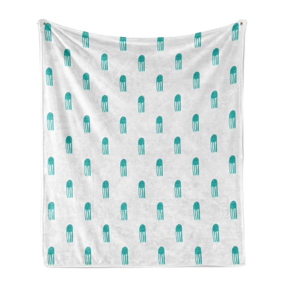 Jellyfish Soft Flannel Fleece Blanket, Funny Hand Drawn Oceanic Characters Childish Kids Style Nursery Pattern, Cozy Plush for Indoor and Outdoor Use, 70" x 90", Turquoise and White, by Ambesonne