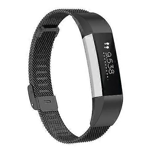 (Black)For Fitbit Alta / Alta Hr / Ace Watch Button Mesh Metal Replacement Strap Watchband NCIJ