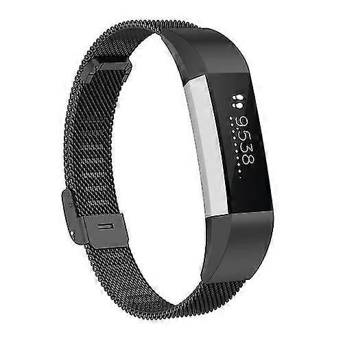 (Black)For Fitbit Alta / Alta Hr / Ace Watch Button Mesh Metal Replacement Strap Watchband NCIJ