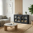thumbnail image 3 of Leovanni 55" Sideboard Cabinet with Glass Doors, Wood Buffet Cabinet with Adjustable Shelves and Cable Management, Storage Console for Dining Room, Living Room, Entryway, Black, 3 of 10