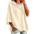 thumbnail image 4 of MOONDU Women's Short Sleeve Hoodie Hooded Sweatshirt Drawstring Pullover Solid Color Loose Fit Casual Summer Top for Gym Yoga Everyday Wear 8 Colors S-XXL, 4 of 7