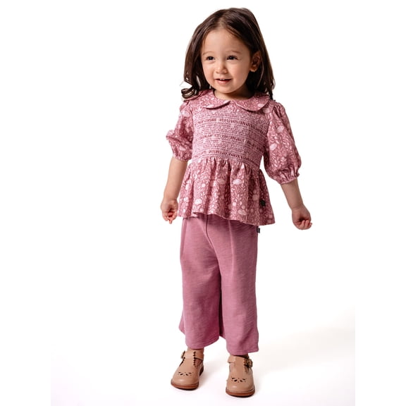 Modern Moments by Gerber Toddler Girl Top with Decorative Smocking Pant, 2-Piece, 12 Months - 5T