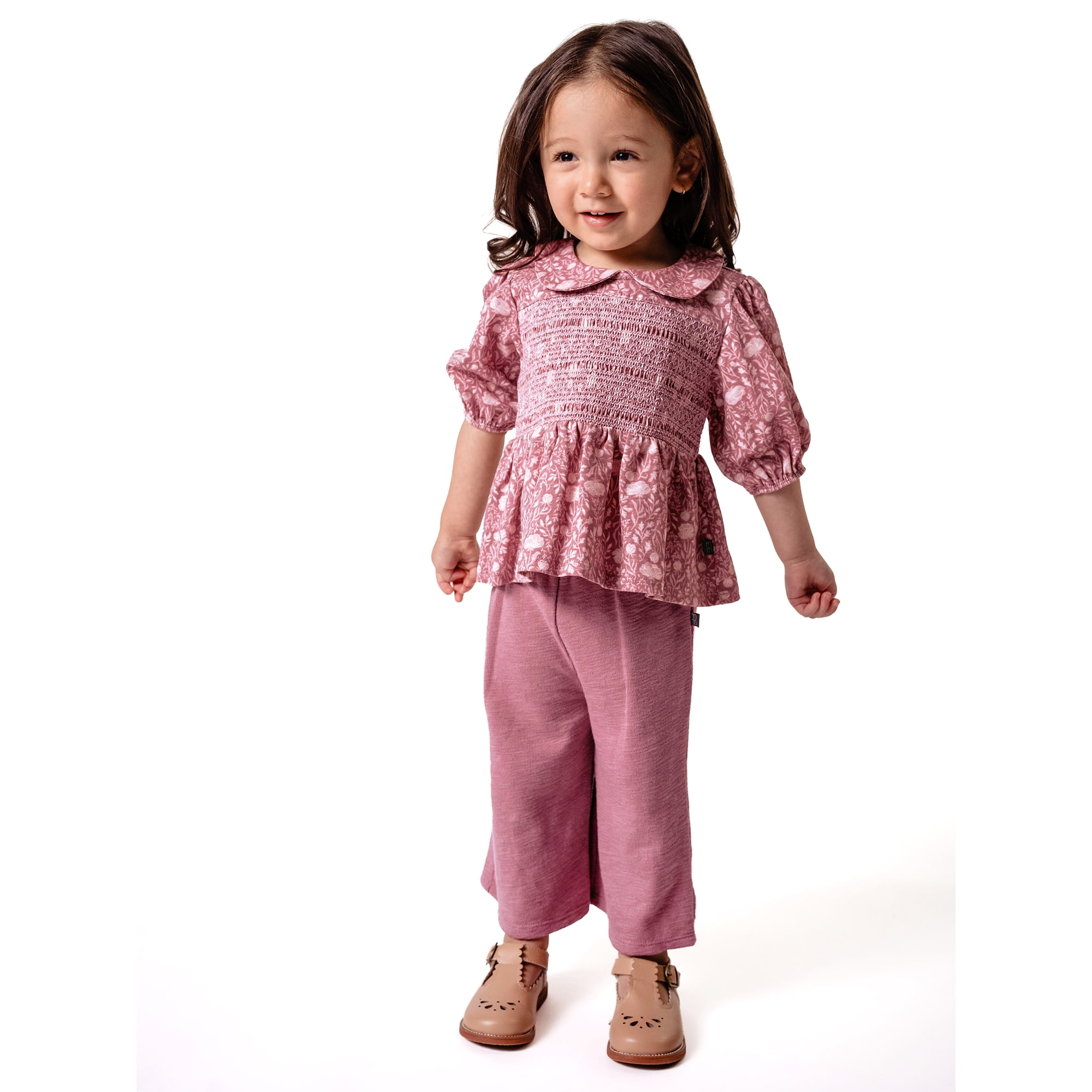 Modern Moments by Gerber Toddler Girl Top with Decorative Smocking Pant, 2-Piece, 12 Months - 5T