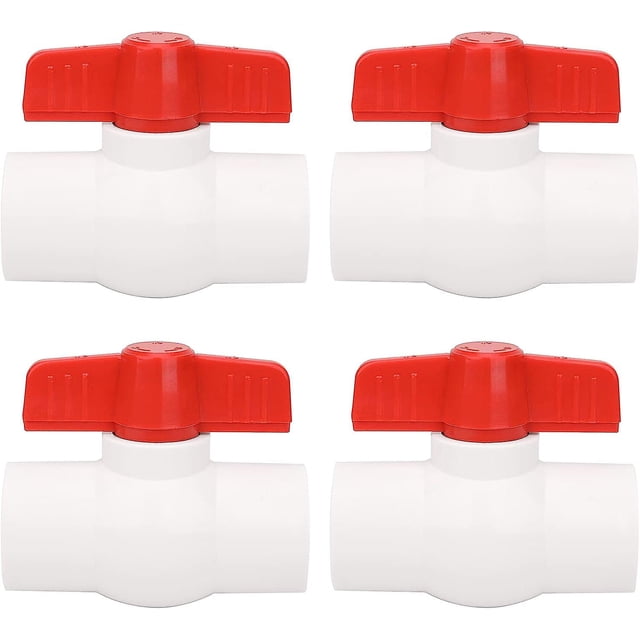 4 válvulas de bola de PVC de 1 pulgada, válvula de cierre de tubería de agua con mango en T rojo para líneas de suministro de agua fría, sistema de instalación de tuberías de rie