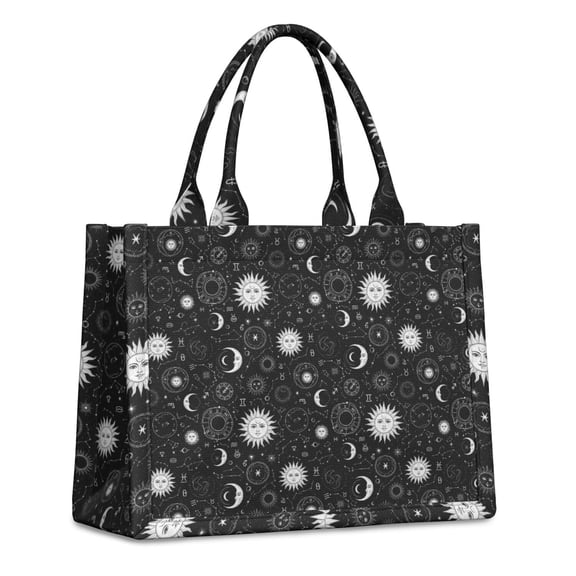 Large Capacity Tote Bag,Black White Zodiac Sun Moon Pattern Handbag Fashion Luxury Tote Bag,15.7"x13"x 5.1" Inches,Laptop Compatible