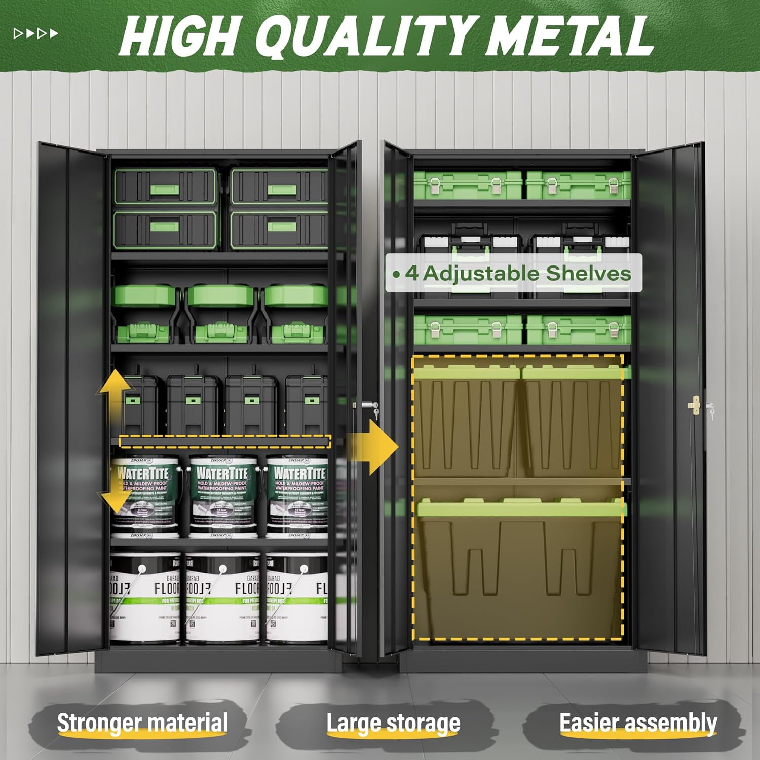 SUNCROWN Metal Storage Cabinet, 72" Black Steel Garage Cabinet with Doors and Adjustable Shelves, Metal Cabinet with Lock,Garage Cabinets and Storage System for Garage,Home Office,School