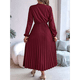thumbnail image 5 of Vestido Informal de Otoño para Mujer, de Larga, con Escote en V y Pliegues, Corte A. Vino Tinto XL, 5 of 7