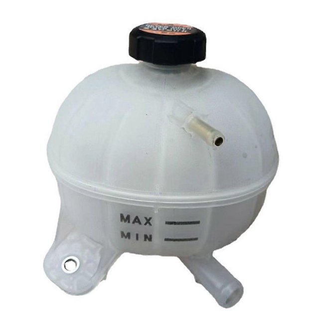 25431-d3600 for hyundai tucson 2016-2021 engine coolant storage tank expansion tank kettle Depósito de refrigerante translúcido en plástico con tapa negra roscada, marcas MAX y MIN visibles, dos boquillas para manguera y soporte de montaje integrado; diseño según especificaciones de fábrica, apto como reemplazo y a menudo usado para pruebas de ajuste en talleres.