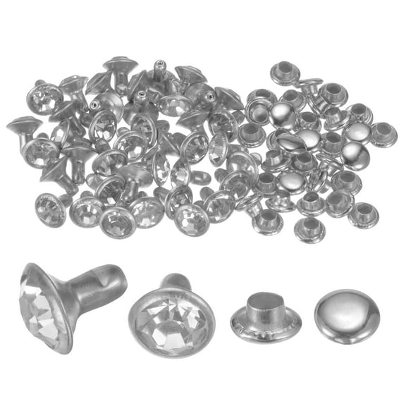 50pcs Crystal Rivets 7mm Rhinestone Rivets Rapid Stud Rivets for Clothing Leather Crafting, Silver