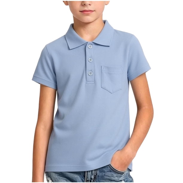 Odeerbi Camisas de Golf de Niños Niñas Algodón Color Sólido Camisas de Tenis de Manga Corta Uniforme Escolar Con Bolsillo