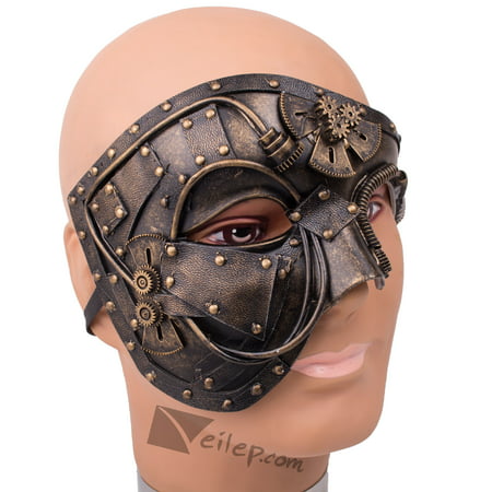 Veil Entertainment Steampunk Phantom Half Mask, Gold, One-Size Adult