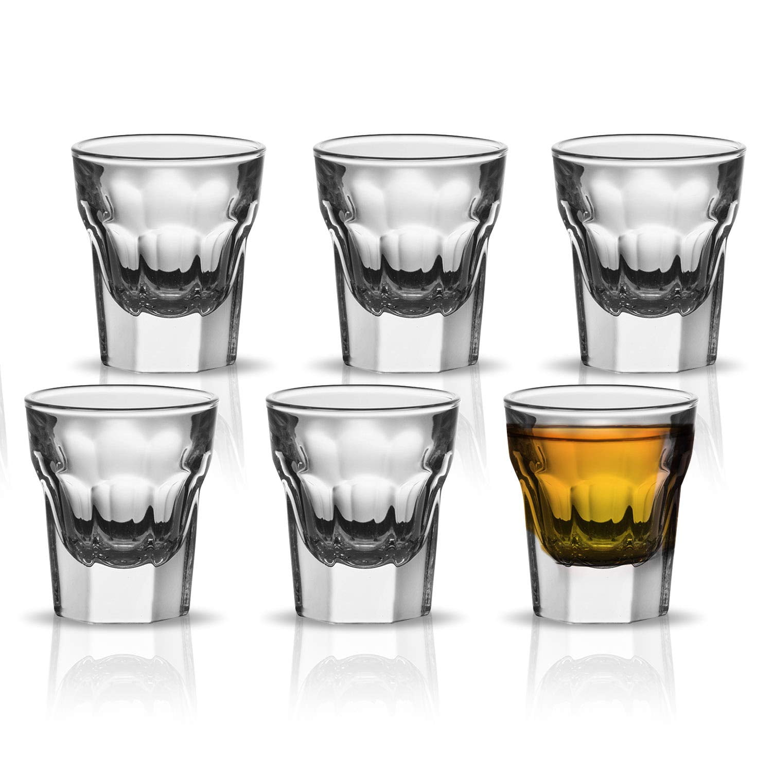 Cool Shot Glasses Tequila Vodka and Liquor Mini Cups 2 oz Set of 6 Round Balancing Heavy Base Clear Glass 