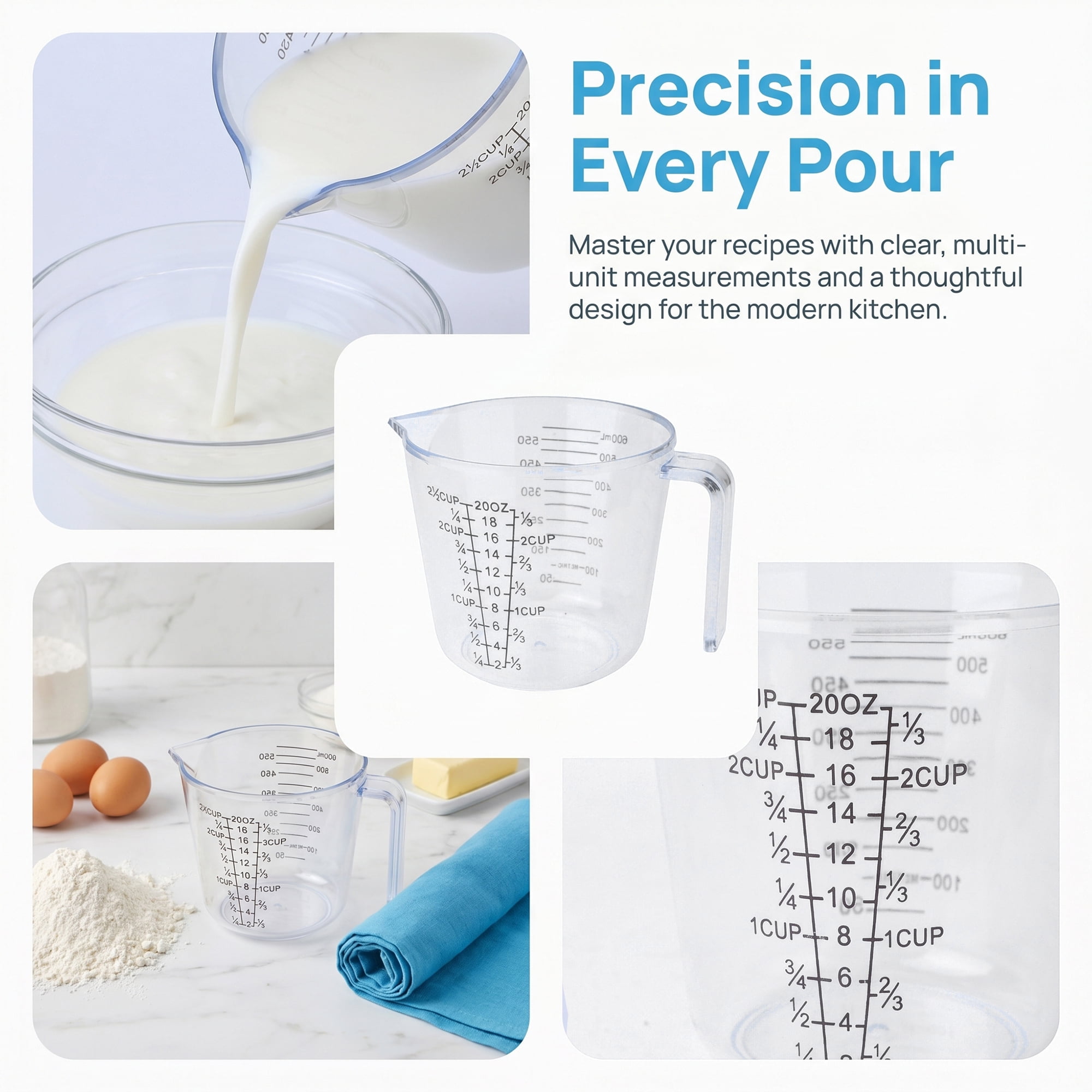 Unique Bargains PS Material Measuring Cup for Measuring Oil Water Milk Clear 600ml