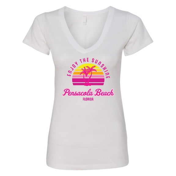 Inktastic Summer Enjoy the Sunshine Pensacola Beach Florida in Pink Women's V-Neck T-Shirt
