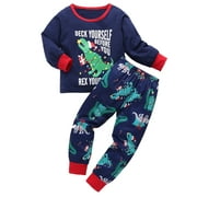 2pcs/set Kids Baby Christmas Pajamas Set Dinosaur Print Sleepwear Homewear Clothes Suit