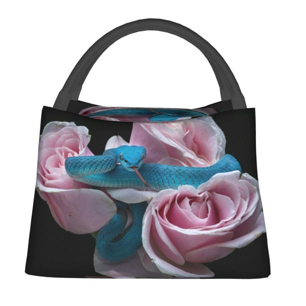 Balery Blue Lipped Pit Viper And Three Pink Roses Bolsa de Aislamiento Portátil – Bolsa de Almuerzo con Forro de Aluminio Mejorado, Funda Impermeable y Fácil de Limpiar para Picnic y Caja de Almuerzo