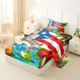 thumbnail image 2 of Manfei Beach Hibiscus Guitar Twin Sheets,Vintage Puerto Rico Flag Bedding,Red Green Blue,3-Piece,1 Fitted Sheet and 1 Pillowcase, 2 of 6