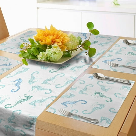 

Seahorse Table Runner & Placemats Outline Art Style Seahorse Pattern Nautical Theme Animal Set for Dining Table Decor Placemat 4 pcs + Runner 12 x72 Pale Blue Grey Sea Blue by Ambesonne