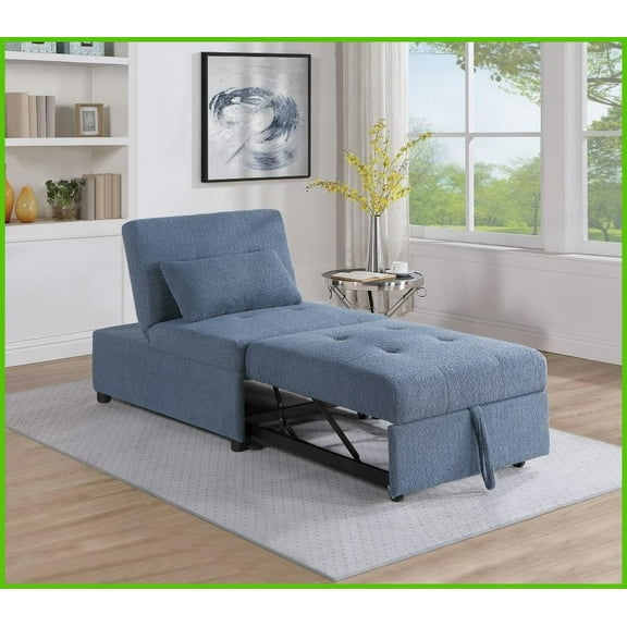 Contemporary Blue Gray Sherpa Sleeper Sofa Chair with Pillow – Compact 32" Single Seat for Living Room & Bedroom