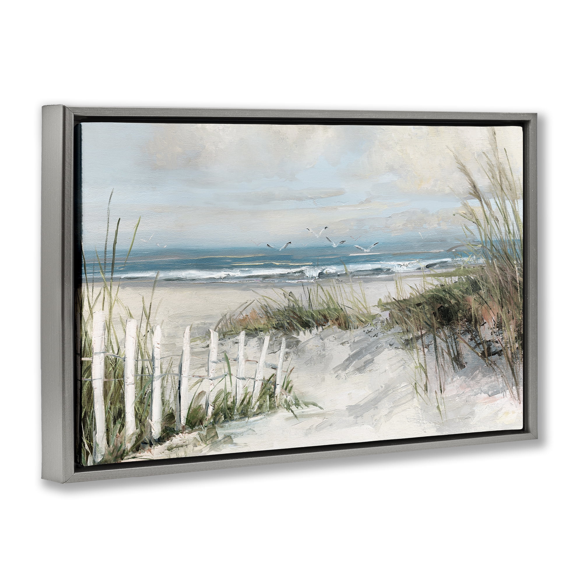Stupell Industries Dunes With Weathered Fence Gray Framed Floater Canvas Wall Art, design by Sally Swatland