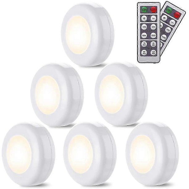 6 Pack Led Lights Cordless Warm White 4000k Dimmable LED Night Light Battery Operated and Remote Control LED Spotlight Lighting for Kitchen Bedroom