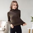 thumbnail image 3 of Women Knitting Tops High Collar Long Sleeve Solid Color Warm Fleece Lining Pullover Tops Slim Fit Thickened Knitwear Daily Wear, 3 of 8