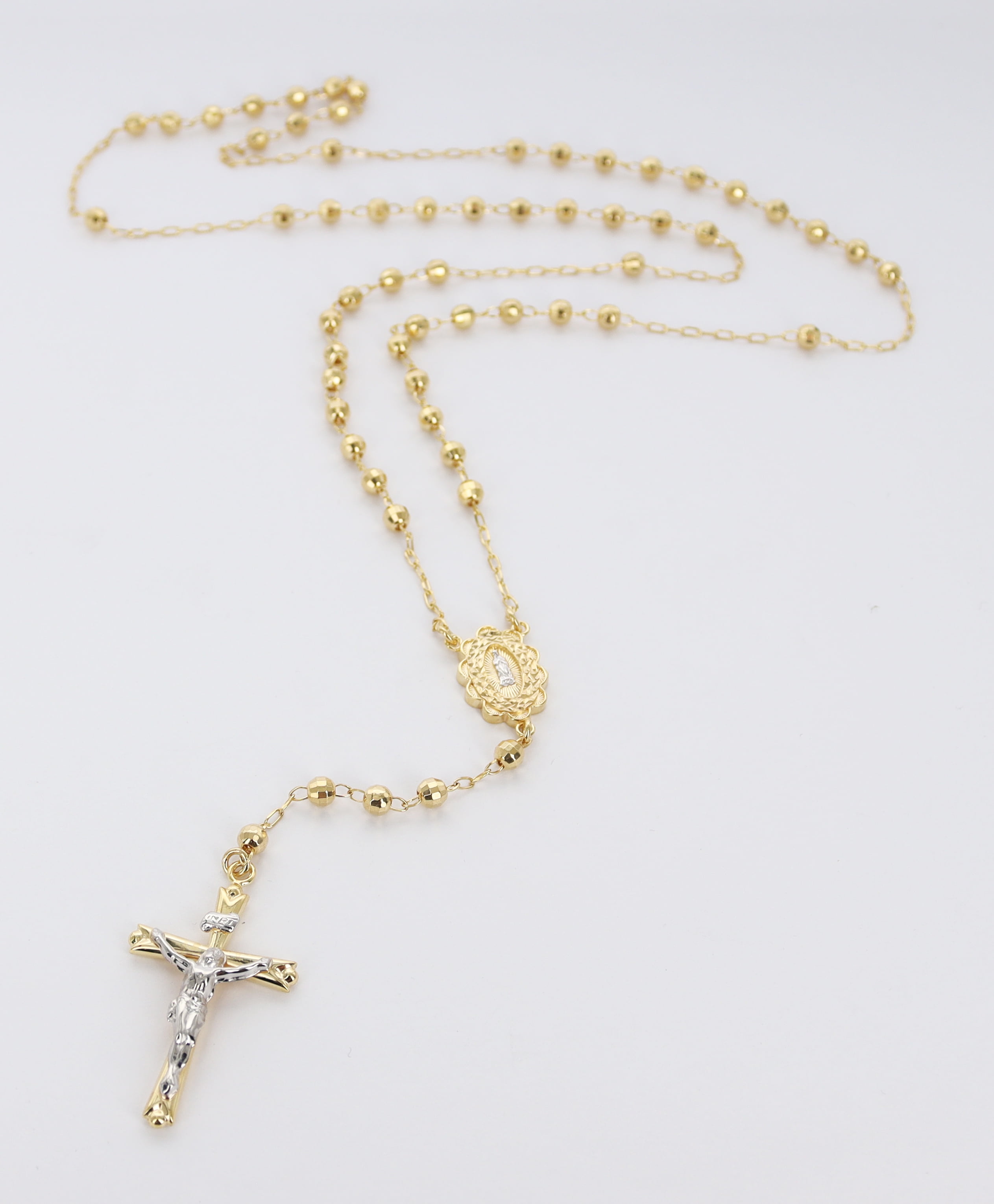 Brilliance Fine Jewelry Sterling Silver 14K Gold Plated Rosary Disco Beads Necklace 26"
