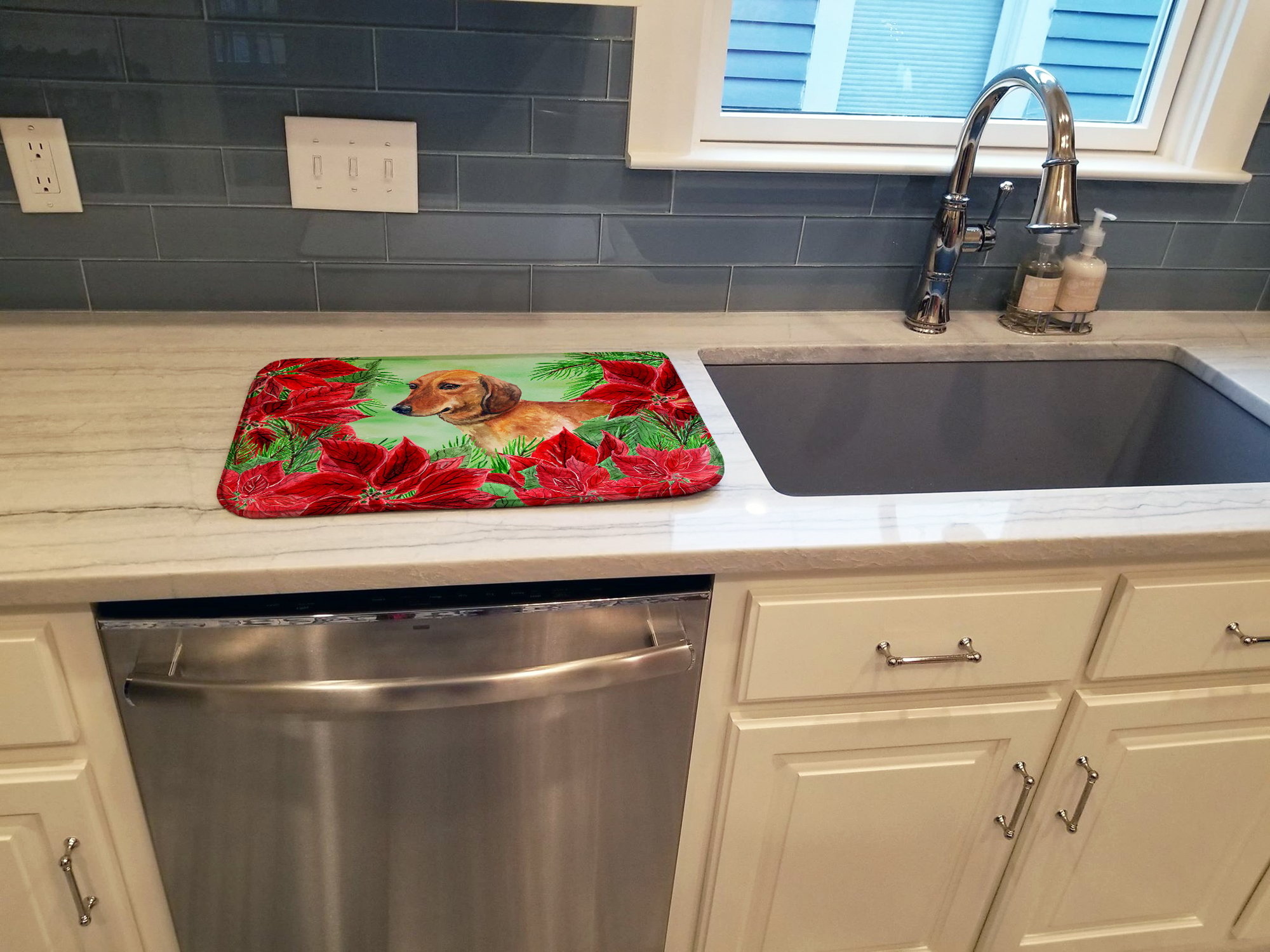 thumbnail image 3 of Dachshund Poinsettas Dish Drying Mat, 3 of 7