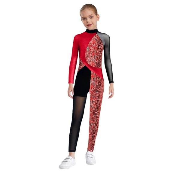 YiZYiF Girl's Shiny Ballet Leotard Full Body Jumpsuit Gymnastics Skating Costume Rhinestones Dance Red 12