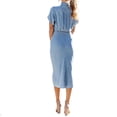 thumbnail image 2 of Lamuusaa Women's Button Down Midi Dress, Short Sleeve V Neck Tie Front Ruched Denim Dress, 2 of 5