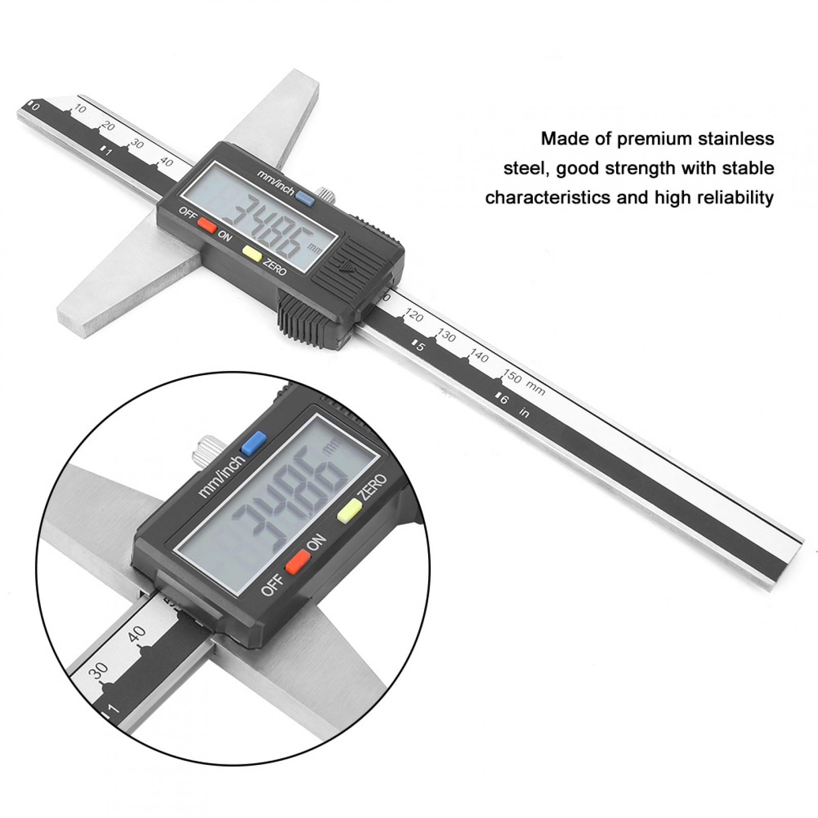 Depth Gauge, Stainless Steel Vernier Caliper, Mm / Inch Measurement System Conversion For Daily Use High Accuracy